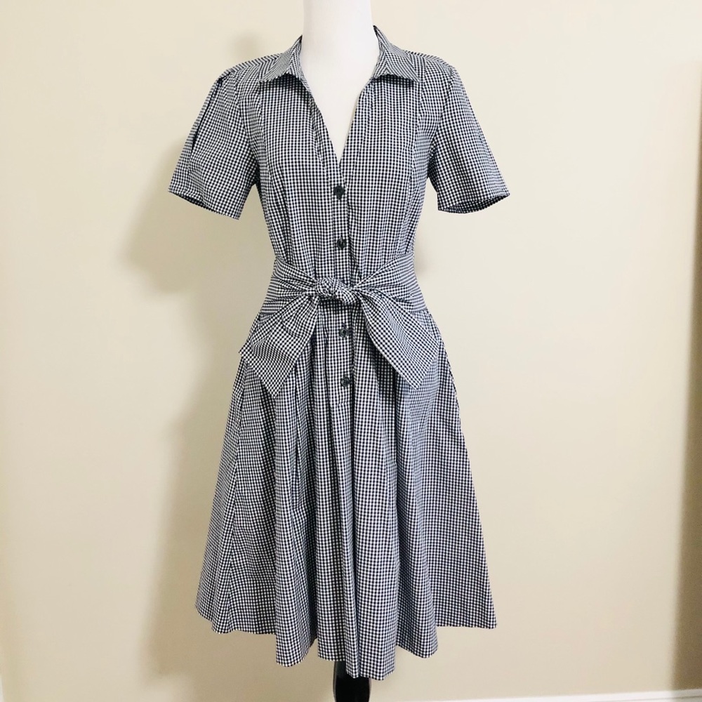 Donna Karan New York Gingham Tie-front Shirt Dress